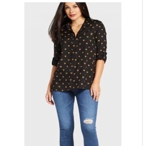 NWT!! BeachlunchLounge Black/Gold Heart print Blouse (Large)